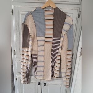Oli & Hali Striped Patchwork Long Sleeve in Cream and Brown XL